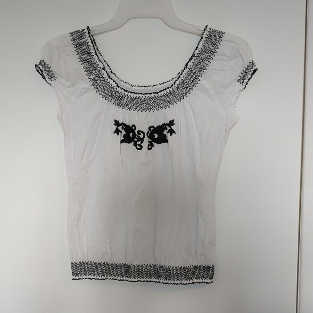 Cato: Women's White and Black Smocked  Embroidered  Size M
